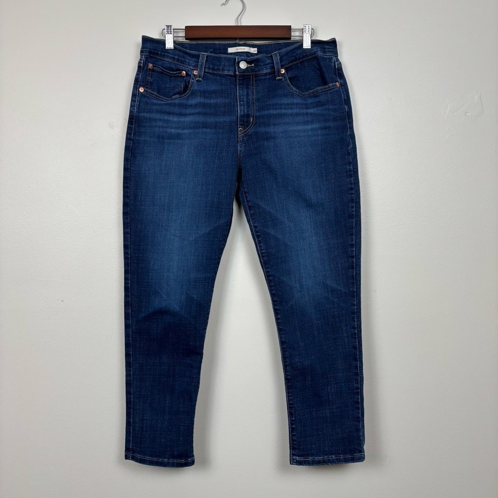Levis Jeans Womens 30 Blue Boyfriend Mid Rise Whiskered Dark Wash‎ Denim